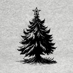 Minimalist Black Christmas Tree with Star on Top T-Shirt